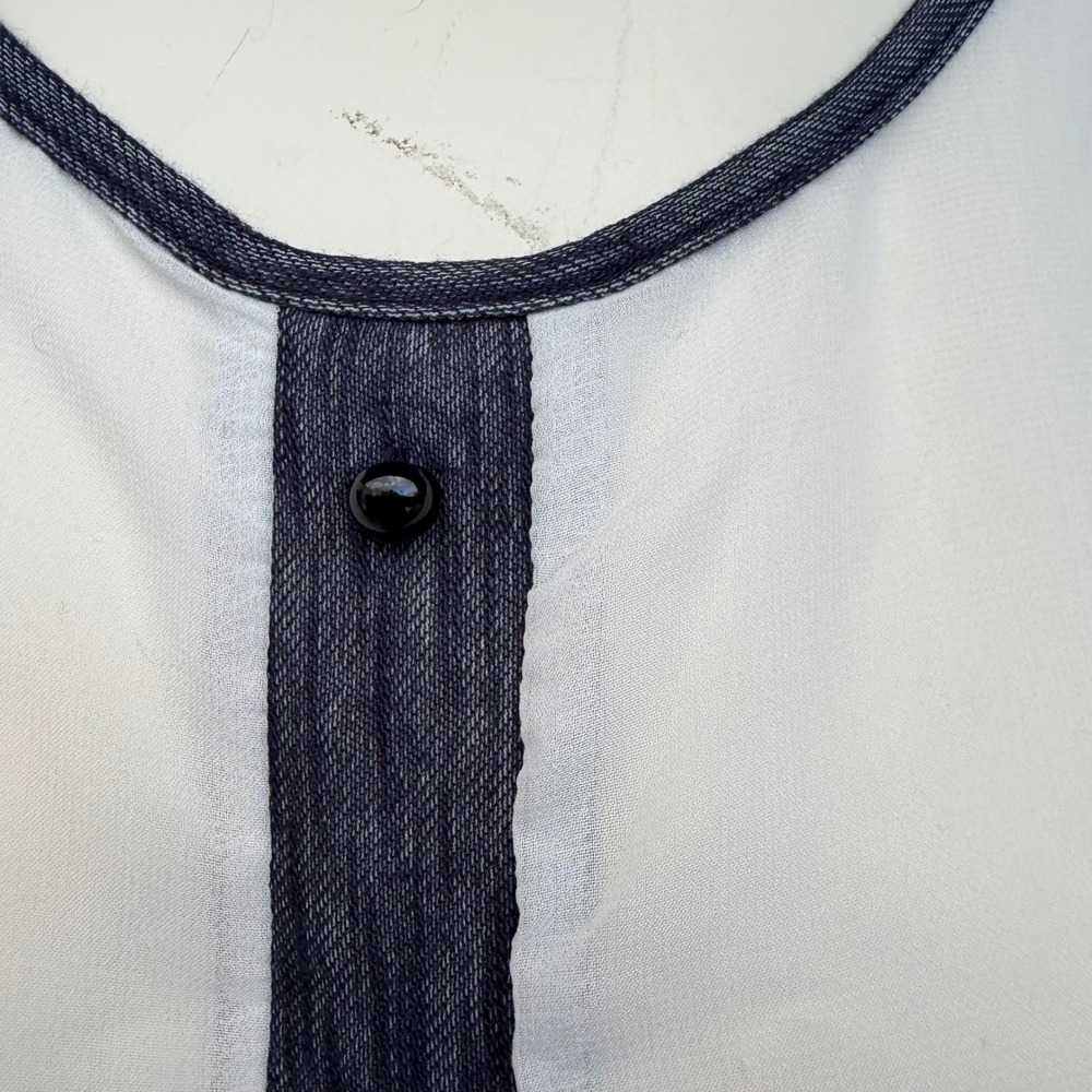 UK2LA Sleeveless High-Low Top Y2K Style Sheer White Navy Trim Boho Festival L - Picture 5 of 12